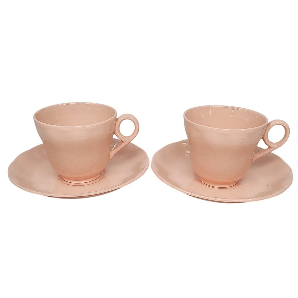 Grindley‎ Peach Petal Pink Teacups Saucers Set of 2 Vintage Wavy Rim China 3-5